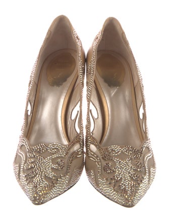 René Caovilla Mesh Crystal Embellishments Pumps