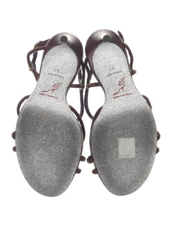 René Caovilla Leather Crystal Embellishments T-Strap Sandals