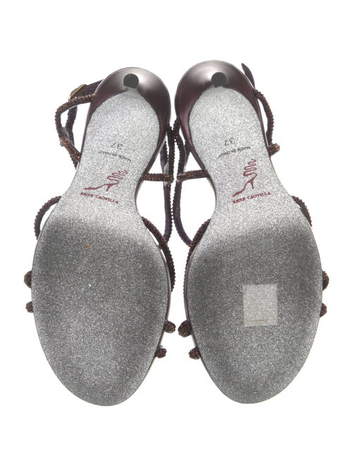 René Caovilla Leather Crystal Embellishments T-Strap Sandals