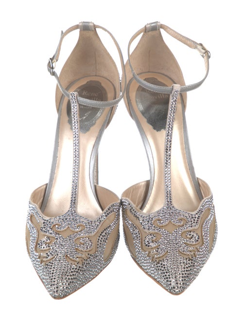 René Caovilla Leather Mesh Accents T-Strap Pumps
