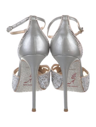 René Caovilla Leather Mesh Accents T-Strap Pumps