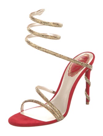 René Caovilla Suede Crystal Embellishments Sandals