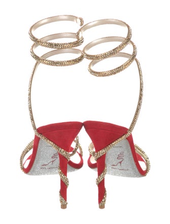 René Caovilla Suede Crystal Embellishments Sandals