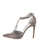 René Caovilla Leather Crystal Embellishments T-Strap Pumps