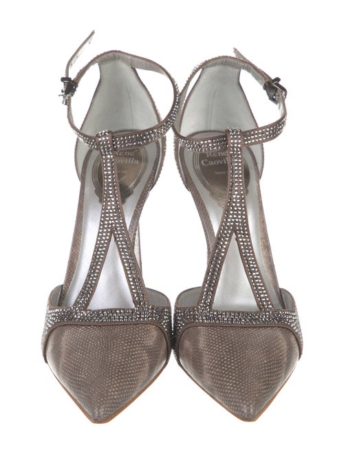 René Caovilla Leather Crystal Embellishments T-Strap Pumps