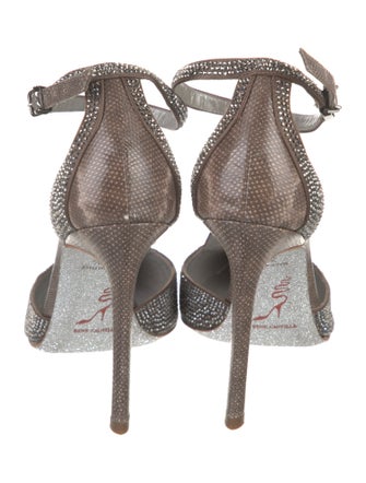 René Caovilla Leather Crystal Embellishments T-Strap Pumps