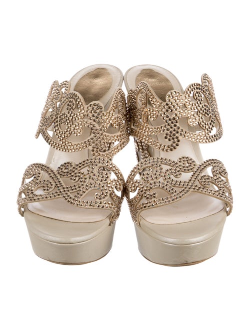 René Caovilla Leather Colorblock Pattern Slides