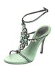 René Caovilla Leather Crystal Embellishments T-Strap Sandals