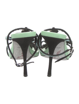 René Caovilla Leather Crystal Embellishments T-Strap Sandals