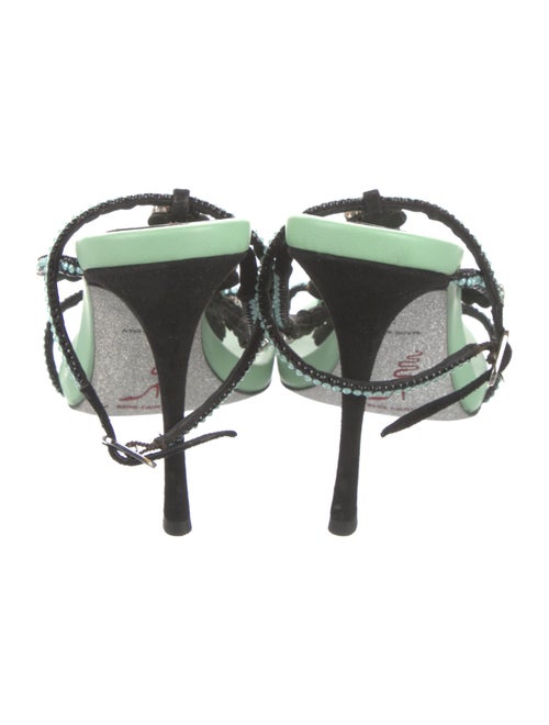 René Caovilla Leather Crystal Embellishments T-Strap Sandals