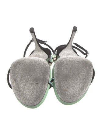 René Caovilla Leather Crystal Embellishments T-Strap Sandals