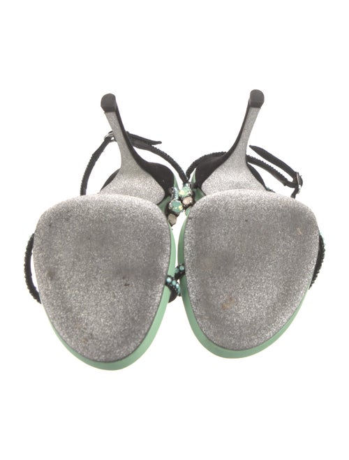 René Caovilla Leather Crystal Embellishments T-Strap Sandals