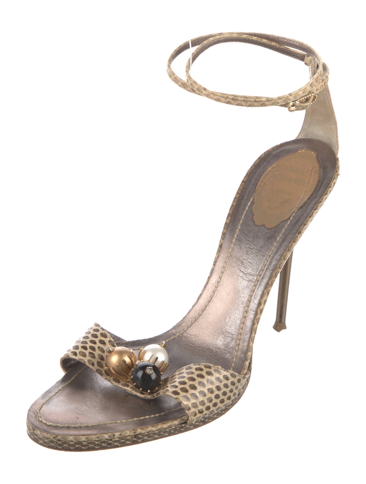 René Caovilla Leather Animal Print Sandals