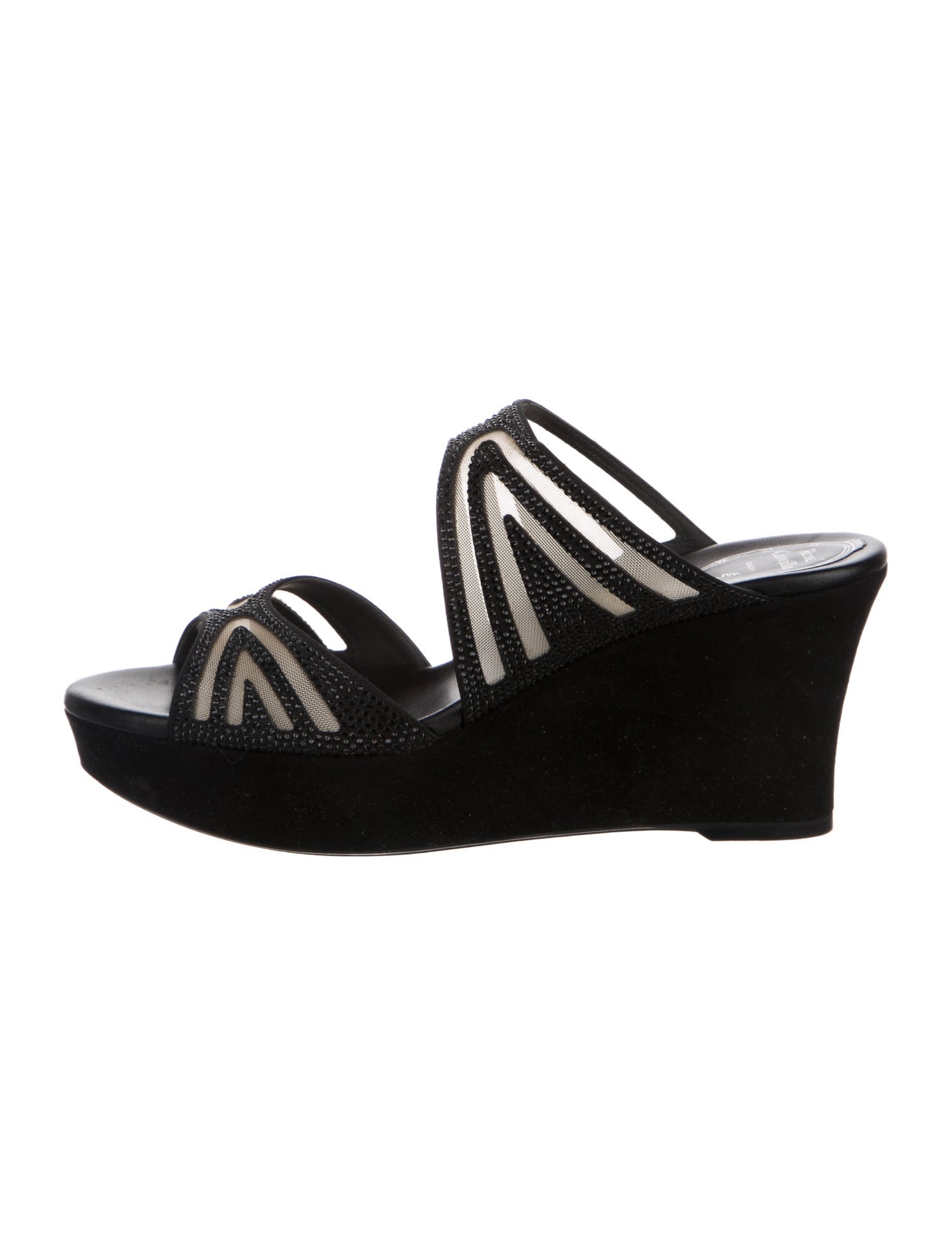 René Caovilla Satin Mesh Accents Slides