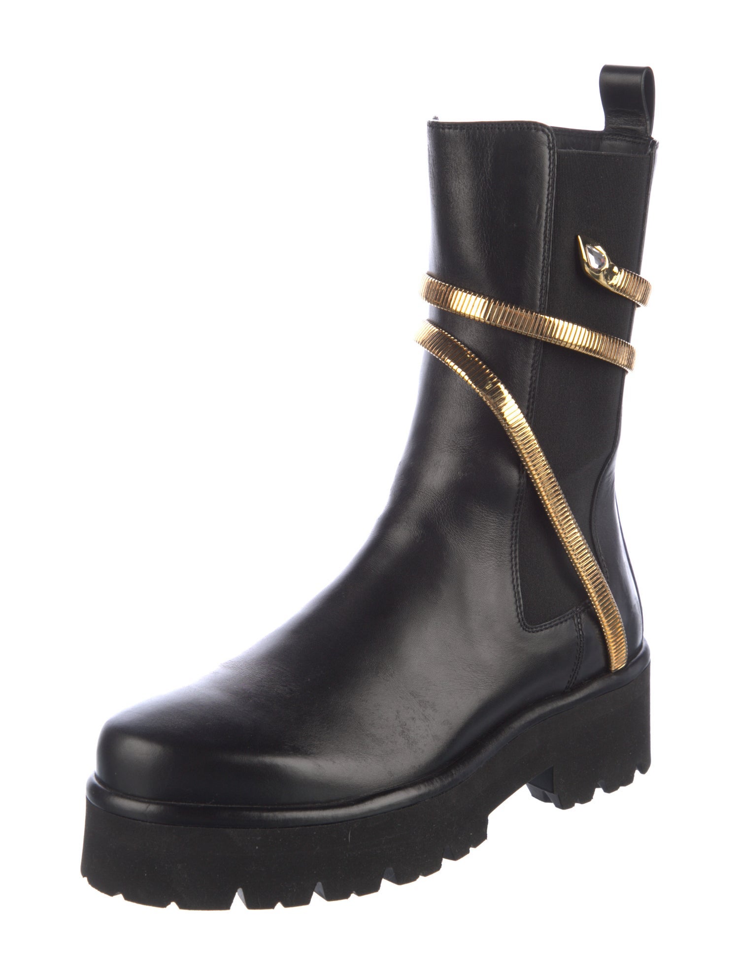 René Caovilla Leather Crystal Embellishments Chelsea Boots