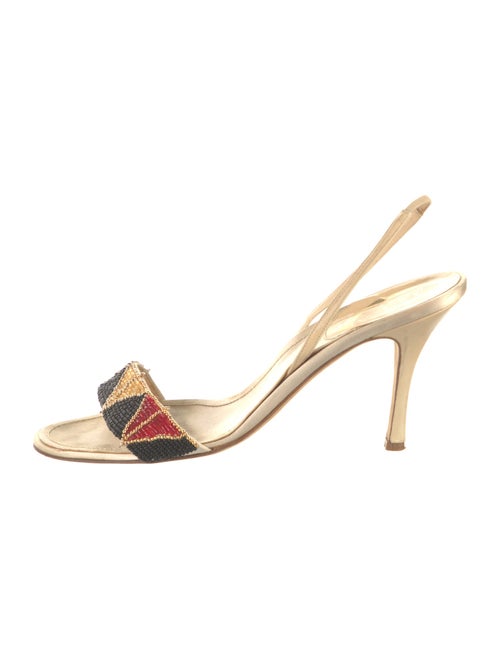 René Caovilla Satin Colorblock Pattern Slingback Sandals