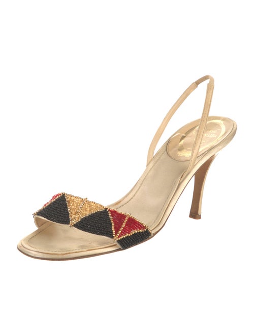 René Caovilla Satin Colorblock Pattern Slingback Sandals