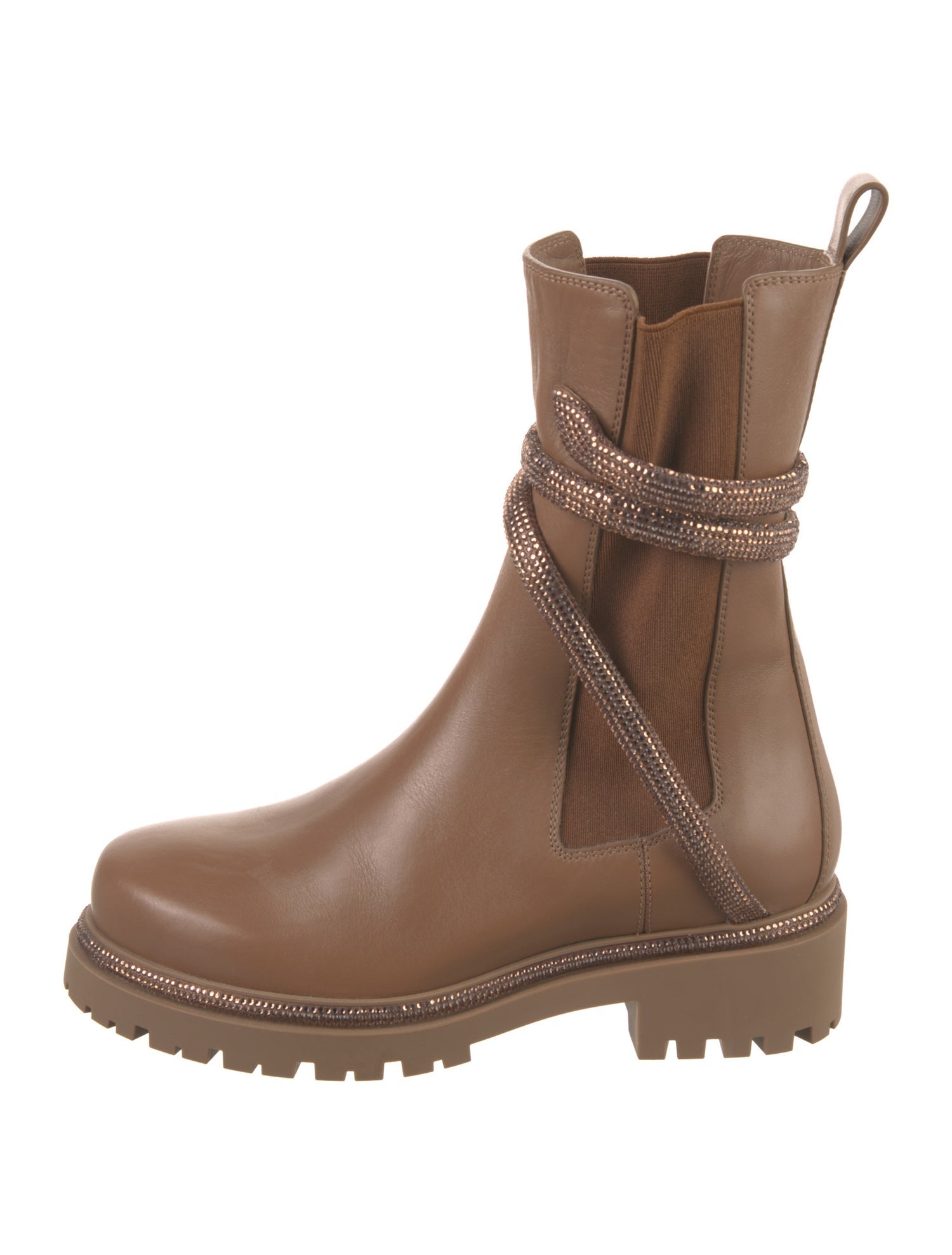 René Caovilla Leather Crystal Embellishments Moto Boots