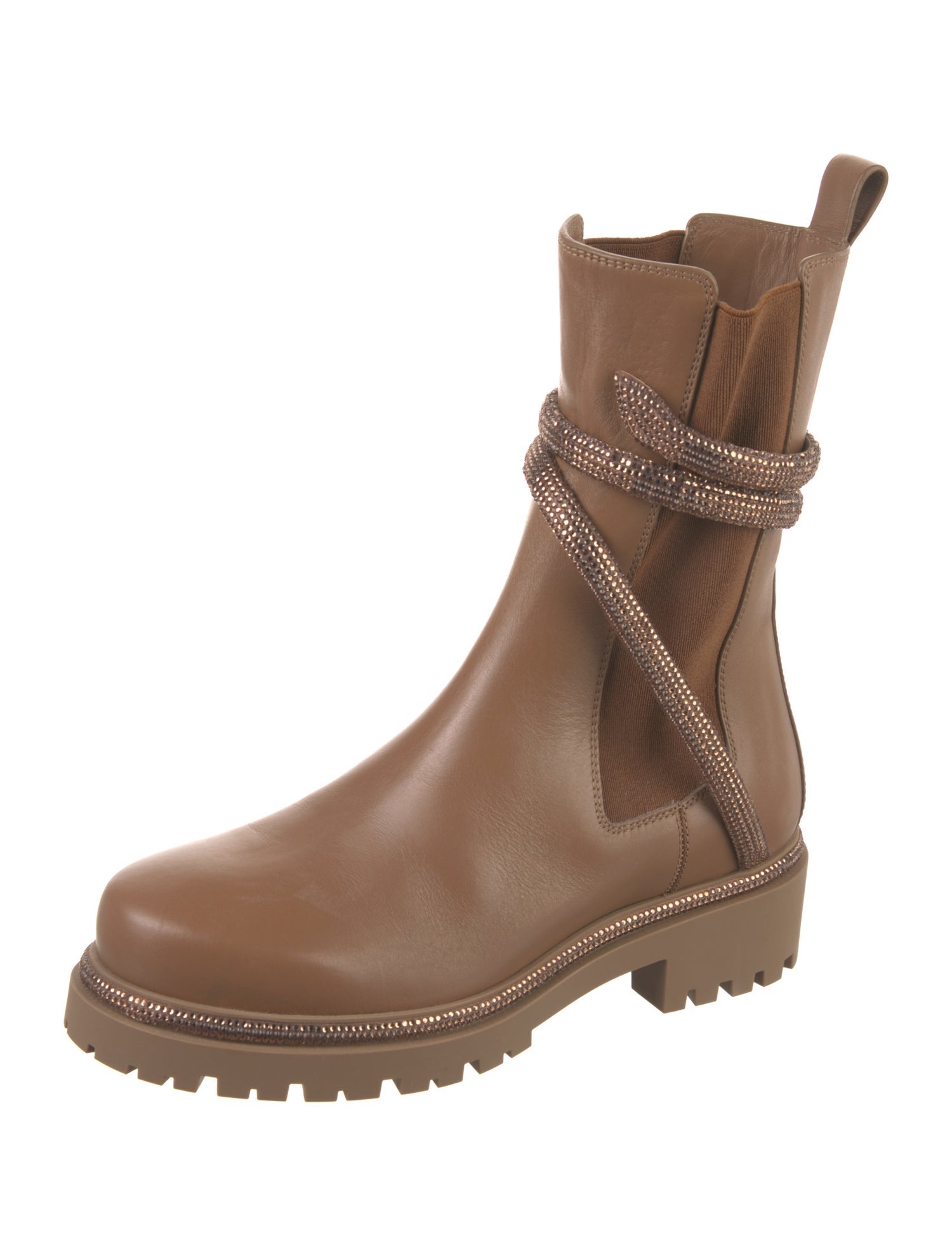 René Caovilla Leather Crystal Embellishments Moto Boots