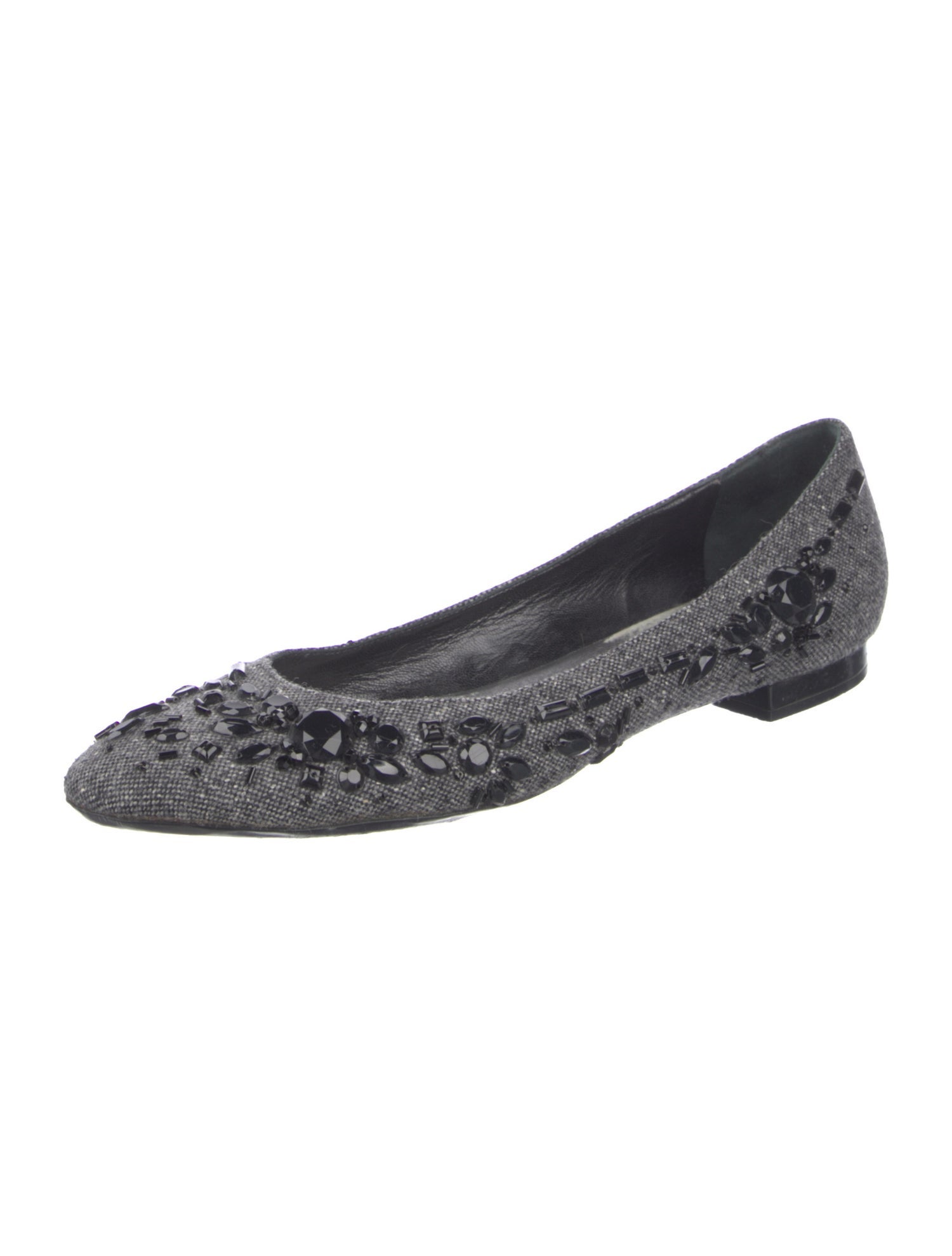René Caovilla Tweed Pattern Beaded Accents Flats