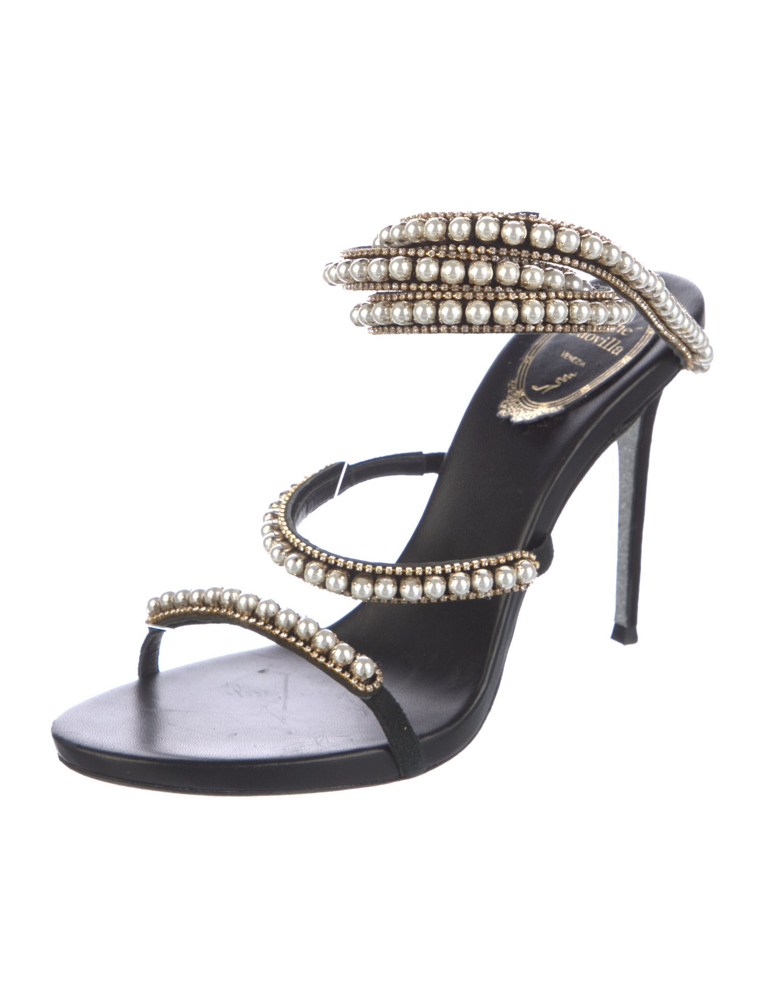 René Caovilla Faux Pearl Accents Suede Sandals
