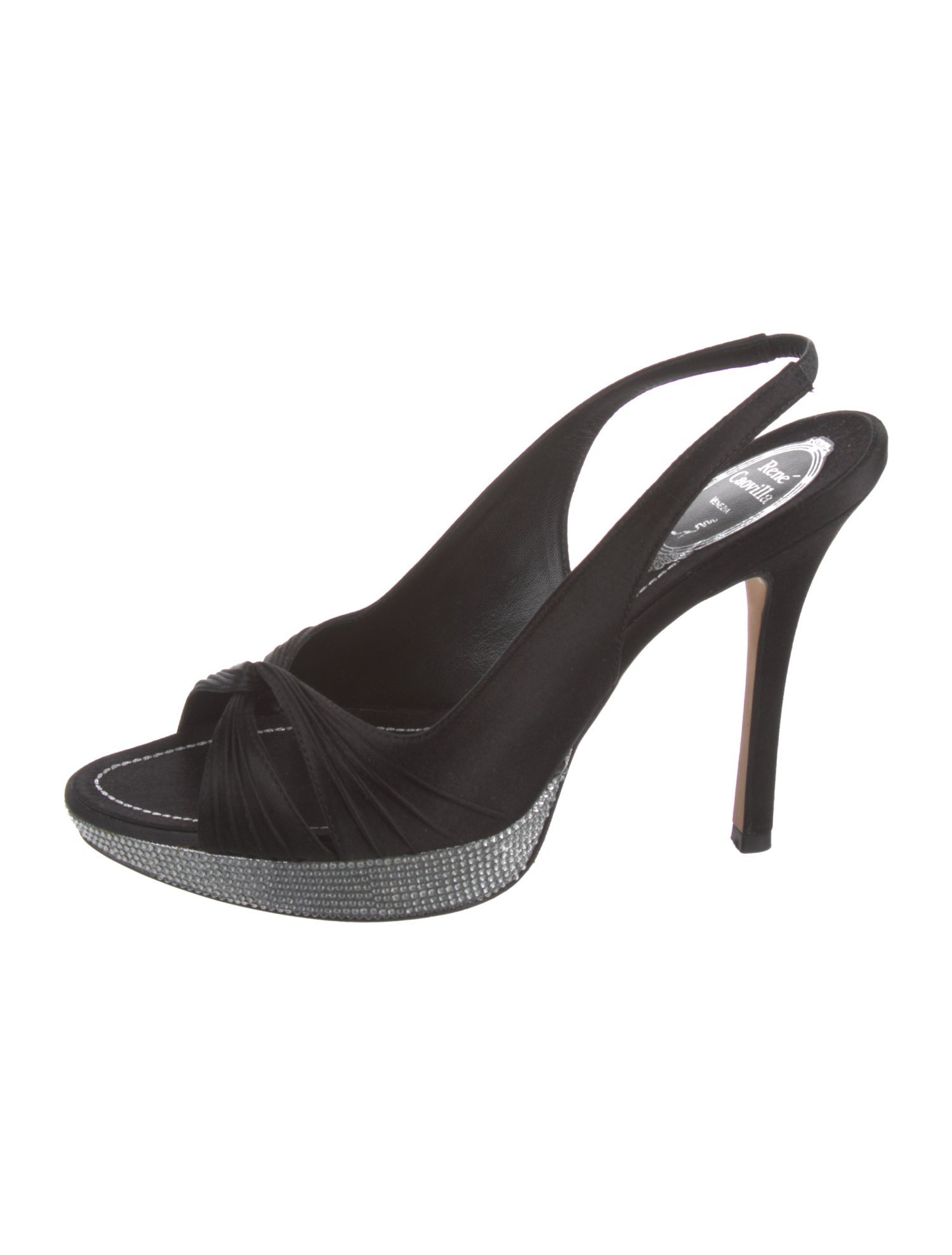 René Caovilla Satin Crystal Embellishments Slingback Sandals w/ Tags