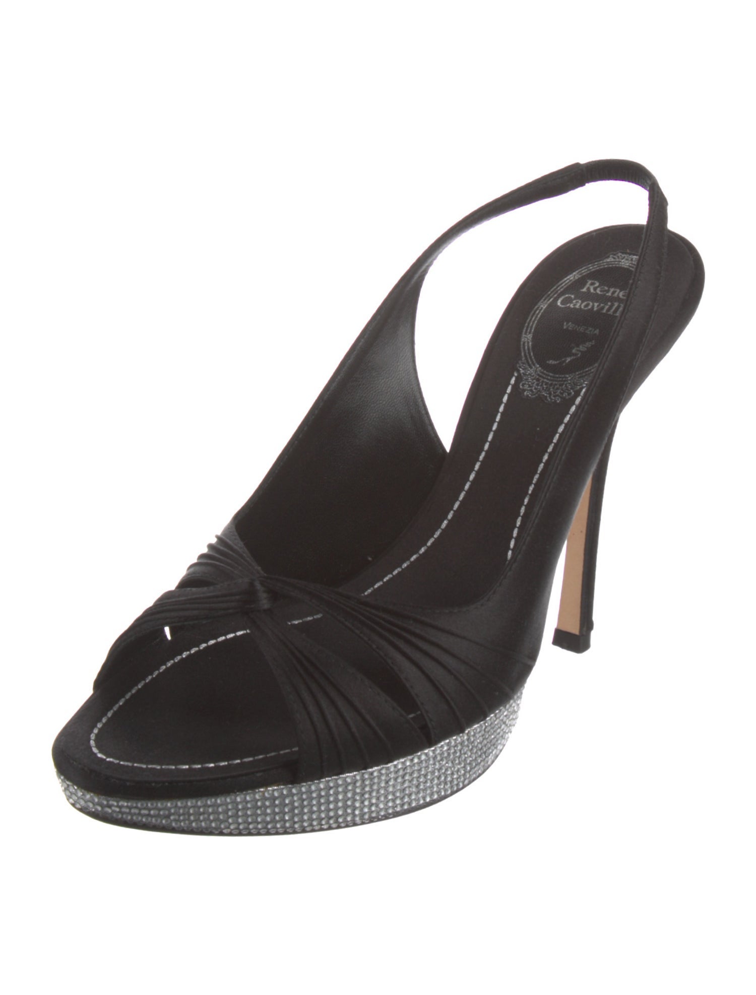 René Caovilla Satin Crystal Embellishments Slingback Sandals w/ Tags