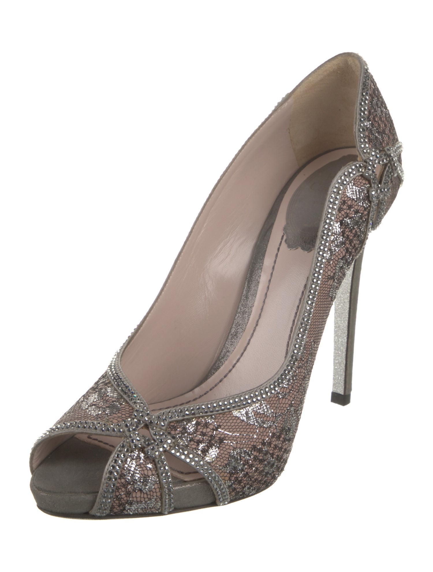 René Caovilla Lace Crystal Embellishments Pumps