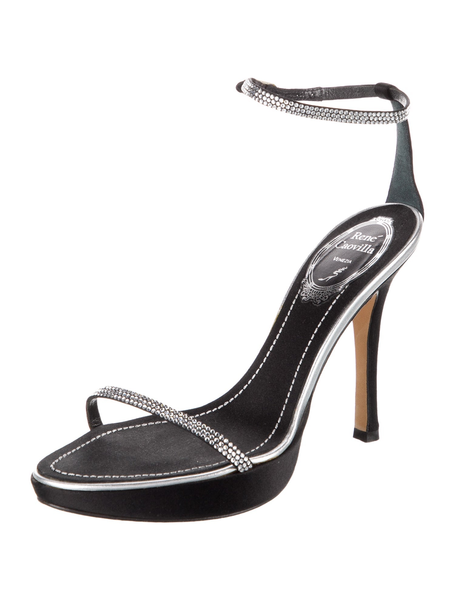 René Caovilla Satin Crystal Embellishments Sandals