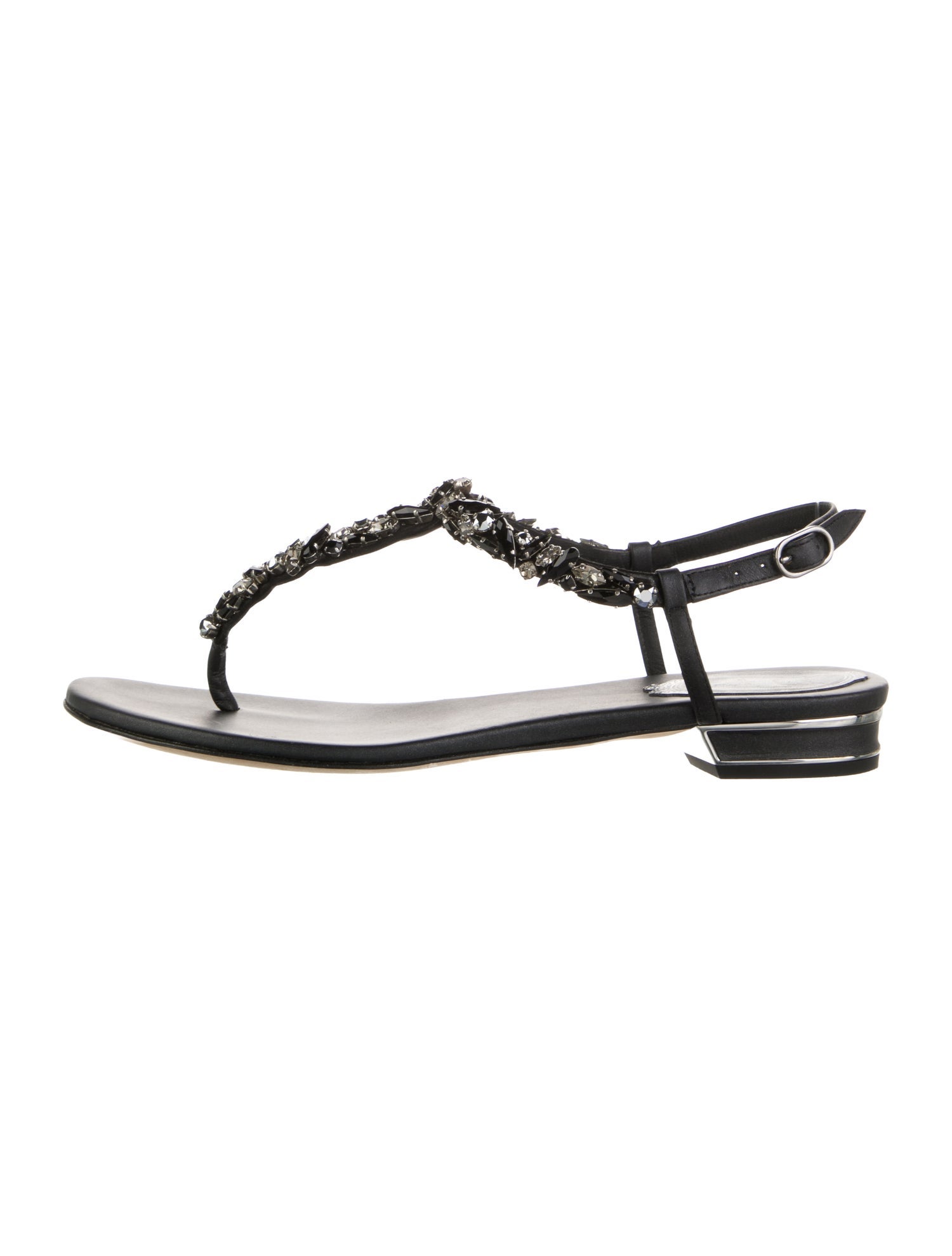 René Caovilla Leather T-Strap Sandals