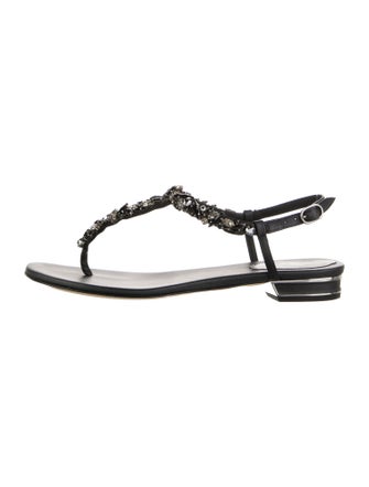 René Caovilla Leather T-Strap Sandals