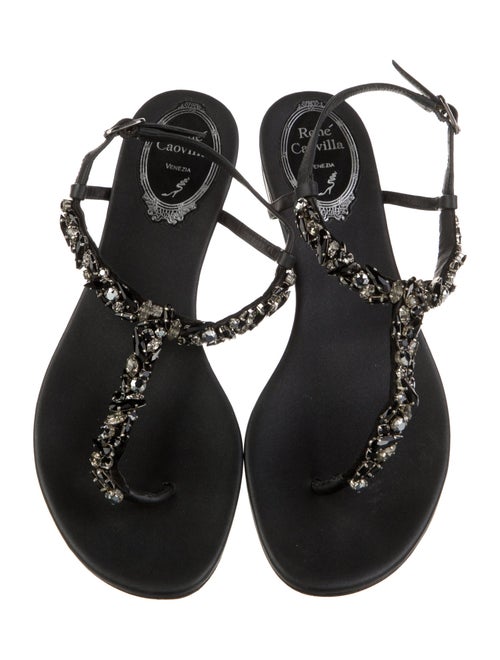 René Caovilla Leather T-Strap Sandals