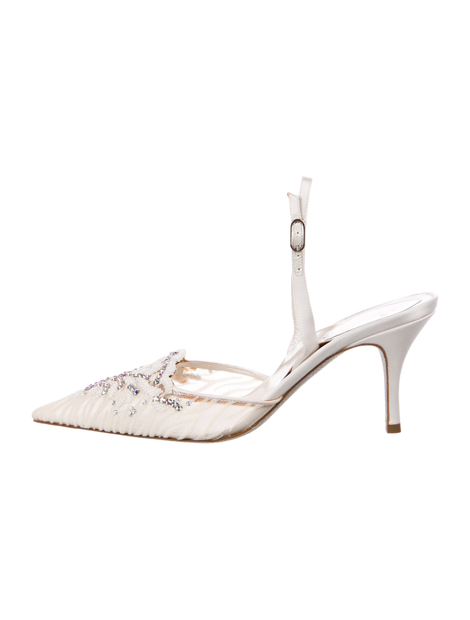 René Caovilla Satin Glitter Accents Slingback Pumps