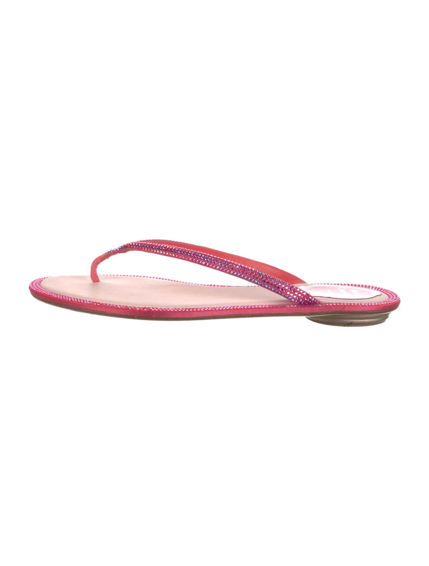 René Caovilla Satin Crystal Embellishments Flip Flops