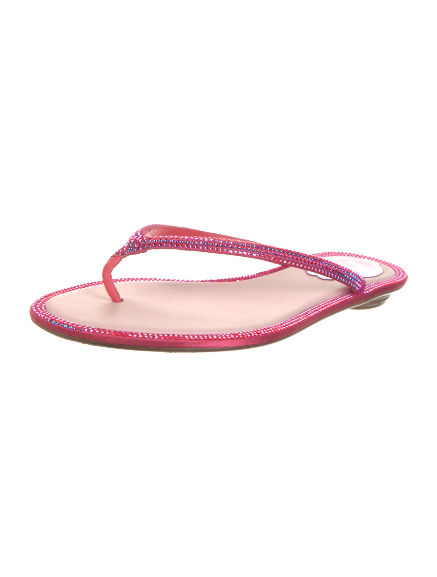 René Caovilla Satin Crystal Embellishments Flip Flops