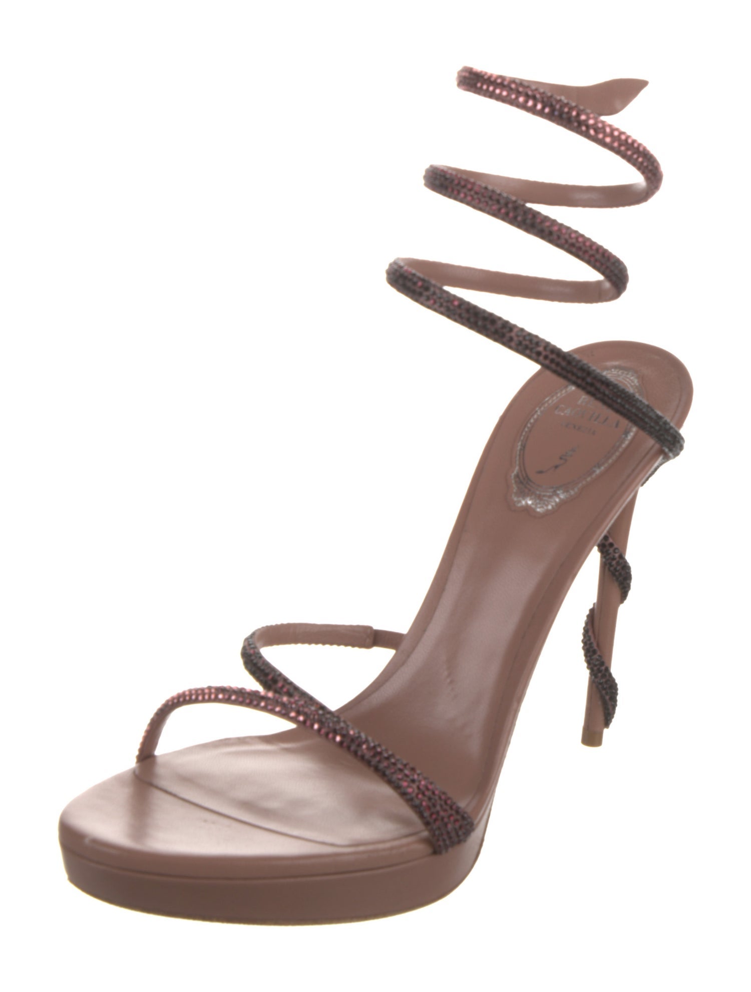 René Caovilla Leather Crystal Embellishments Sandals