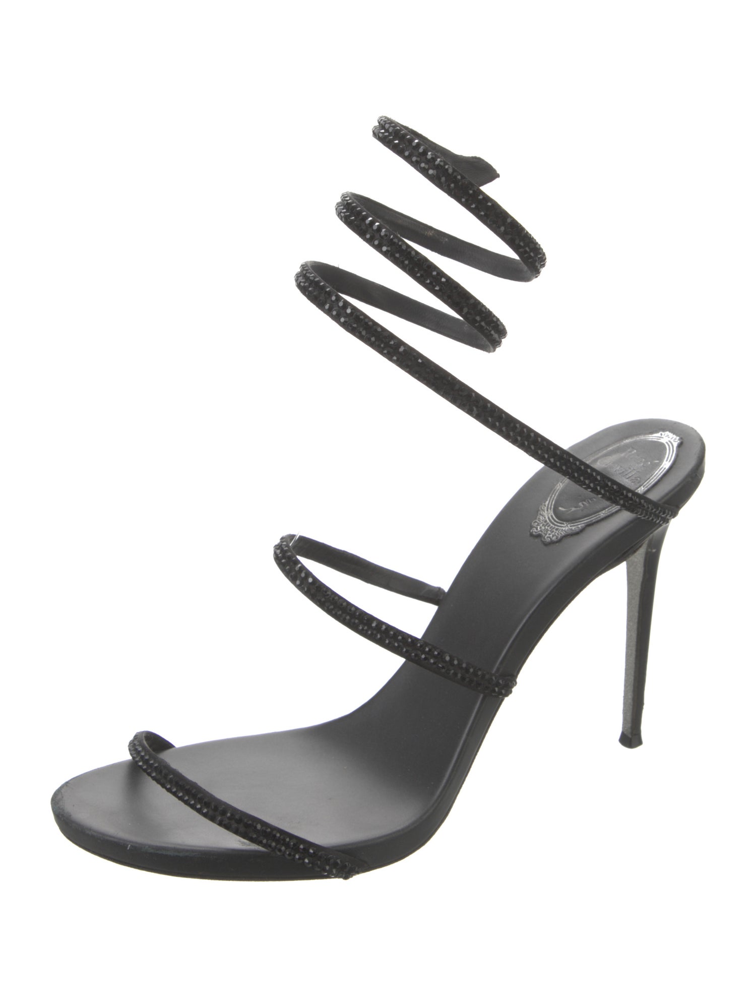 René Caovilla Leather Crystal Embellishments Sandals