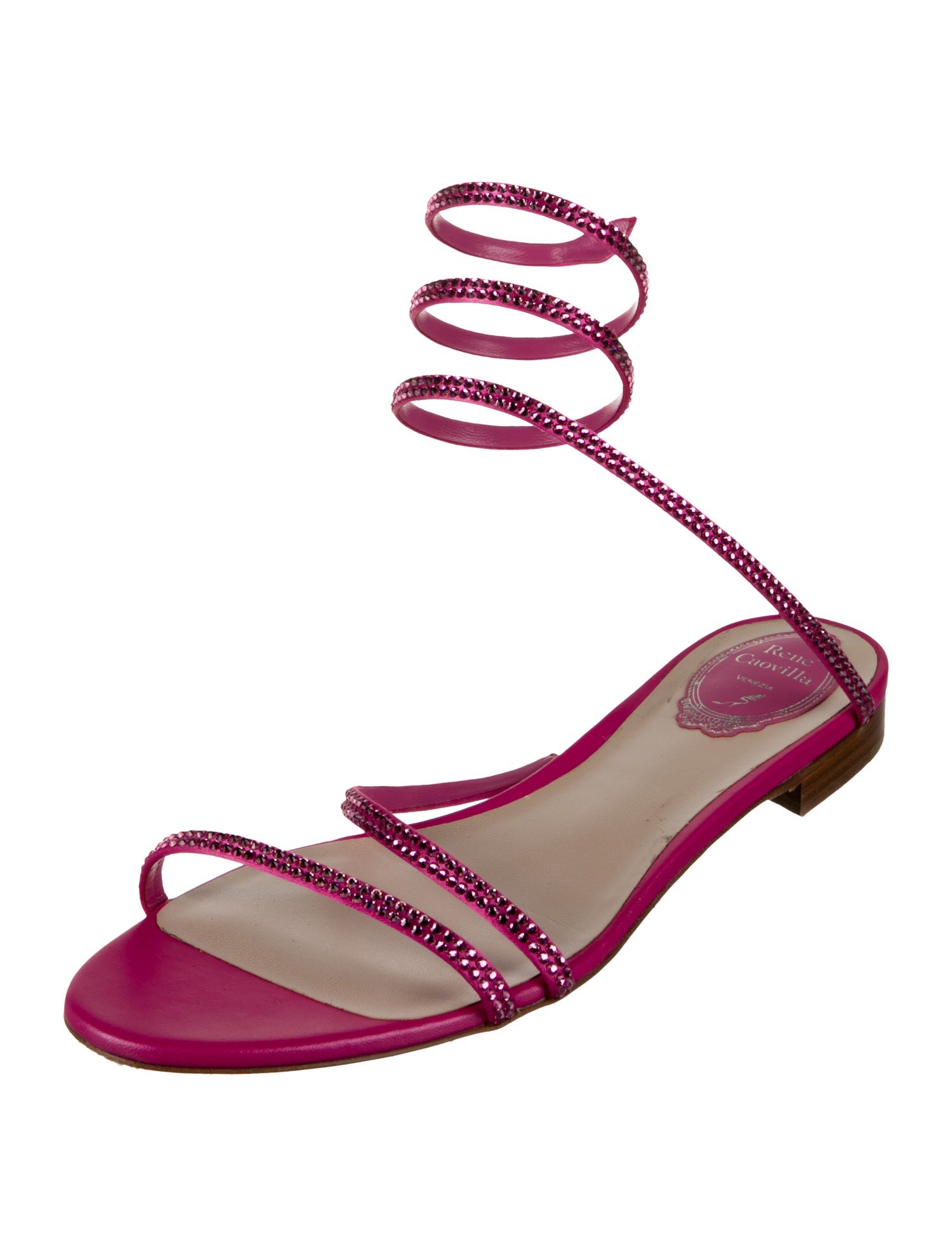 René Caovilla Satin Crystal Embellishments Gladiator Sandals