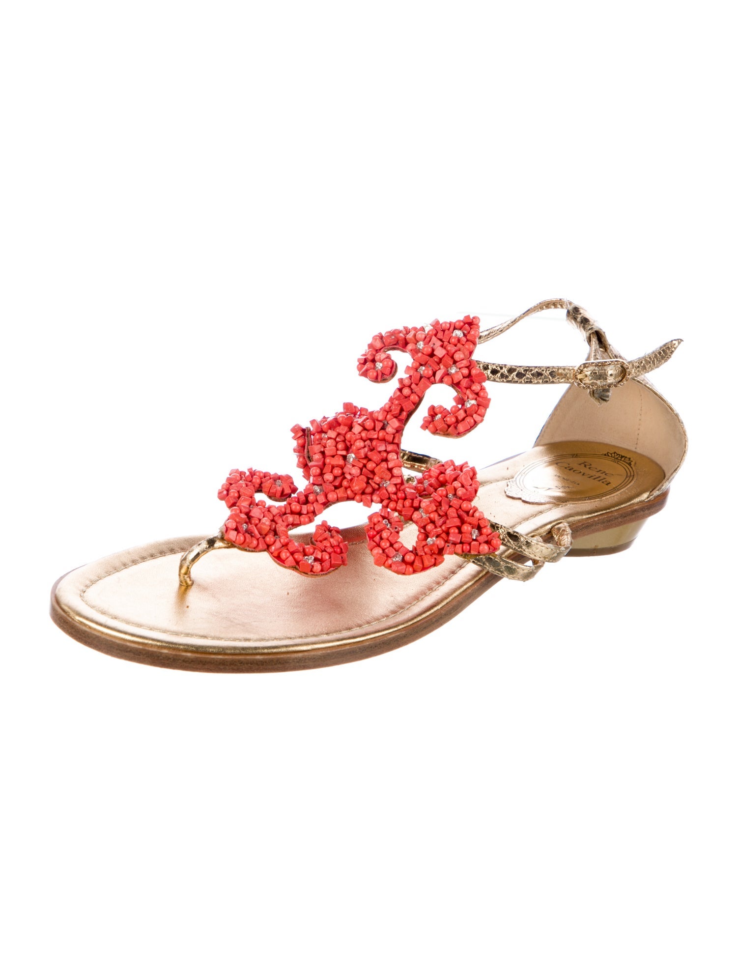 René Caovilla Leather T-Strap Sandals