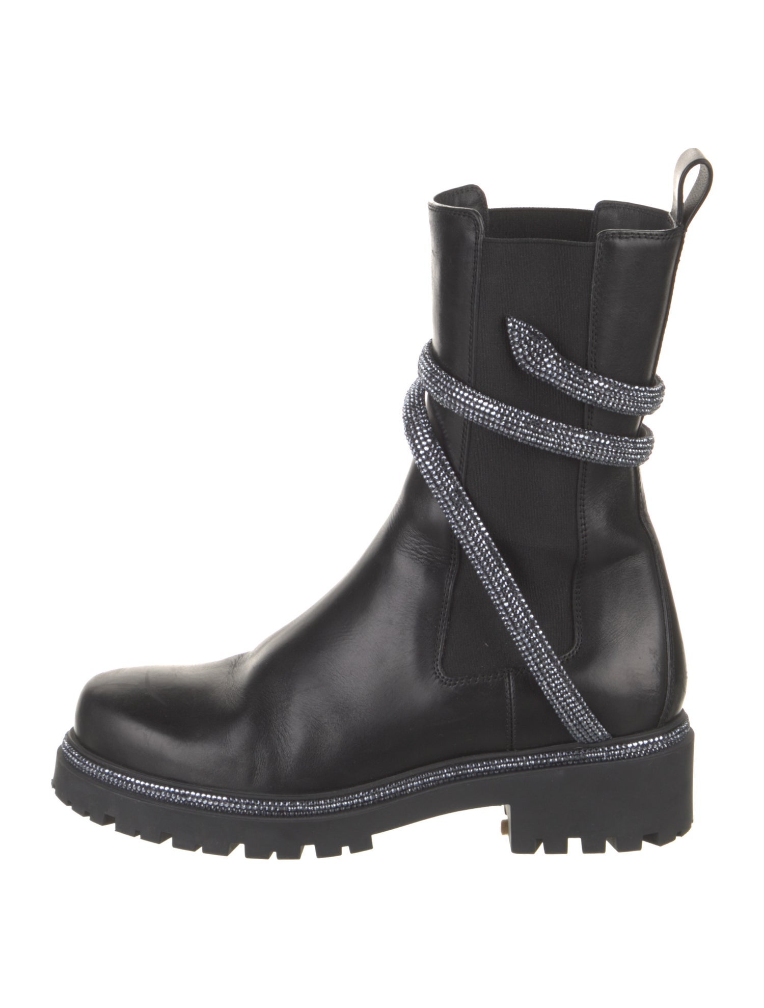 René Caovilla Leather Crystal Embellishments Moto Boots