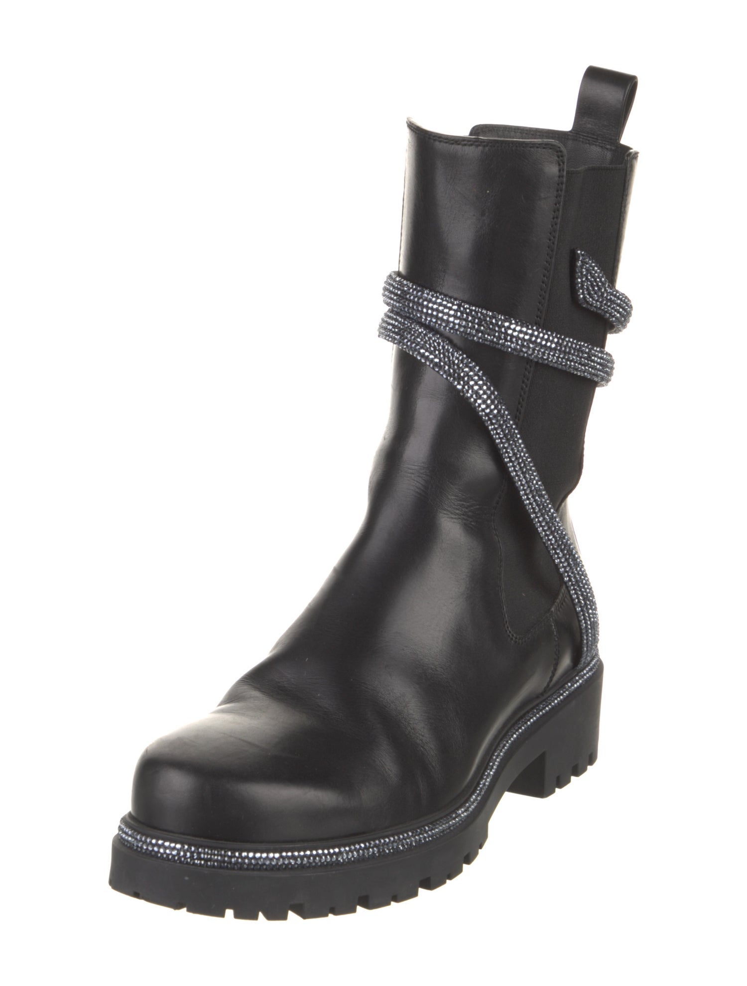 René Caovilla Leather Crystal Embellishments Moto Boots