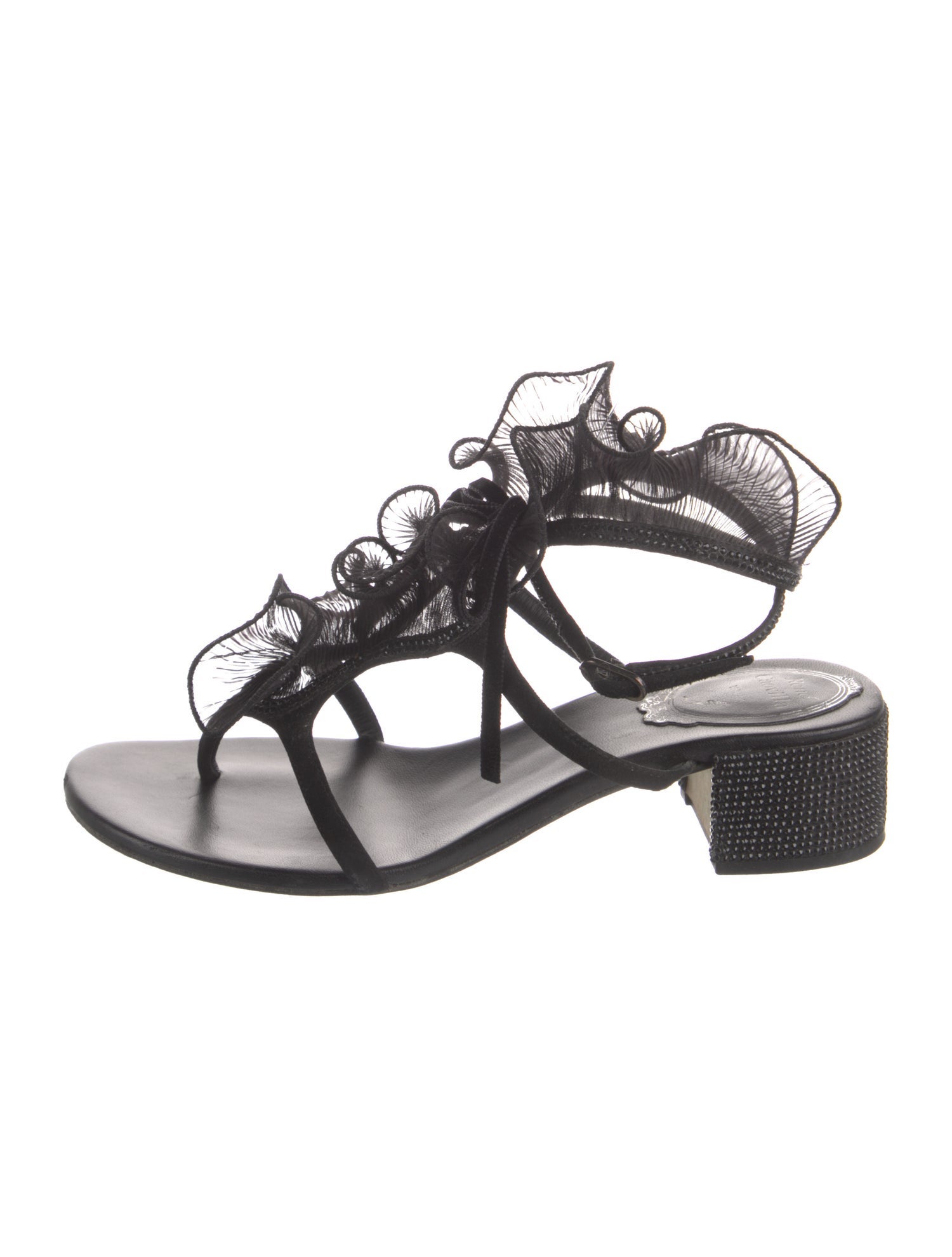 René Caovilla Leather Crystal Embellishments Gladiator Sandals