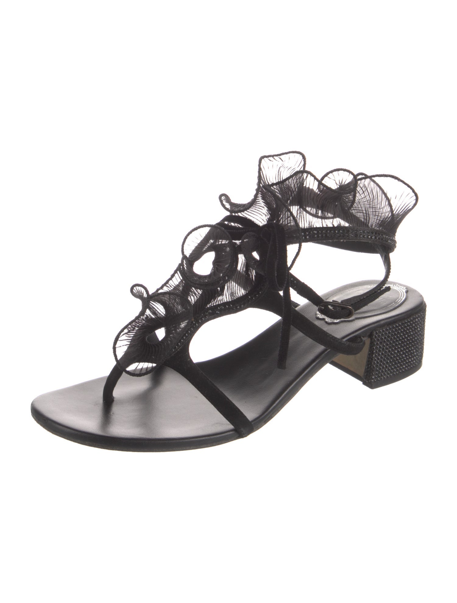 René Caovilla Leather Crystal Embellishments Gladiator Sandals