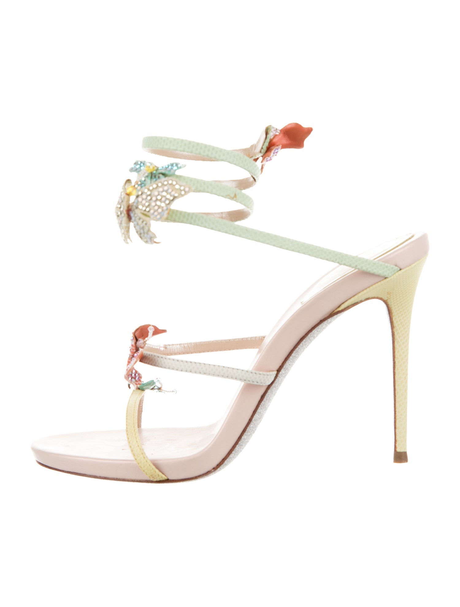 René Caovilla Leather Crystal Embellishments Sandals