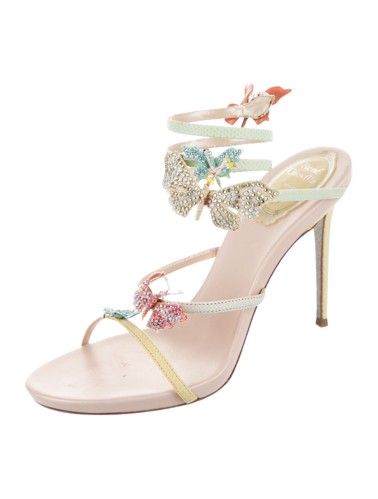 René Caovilla Leather Crystal Embellishments Sandals