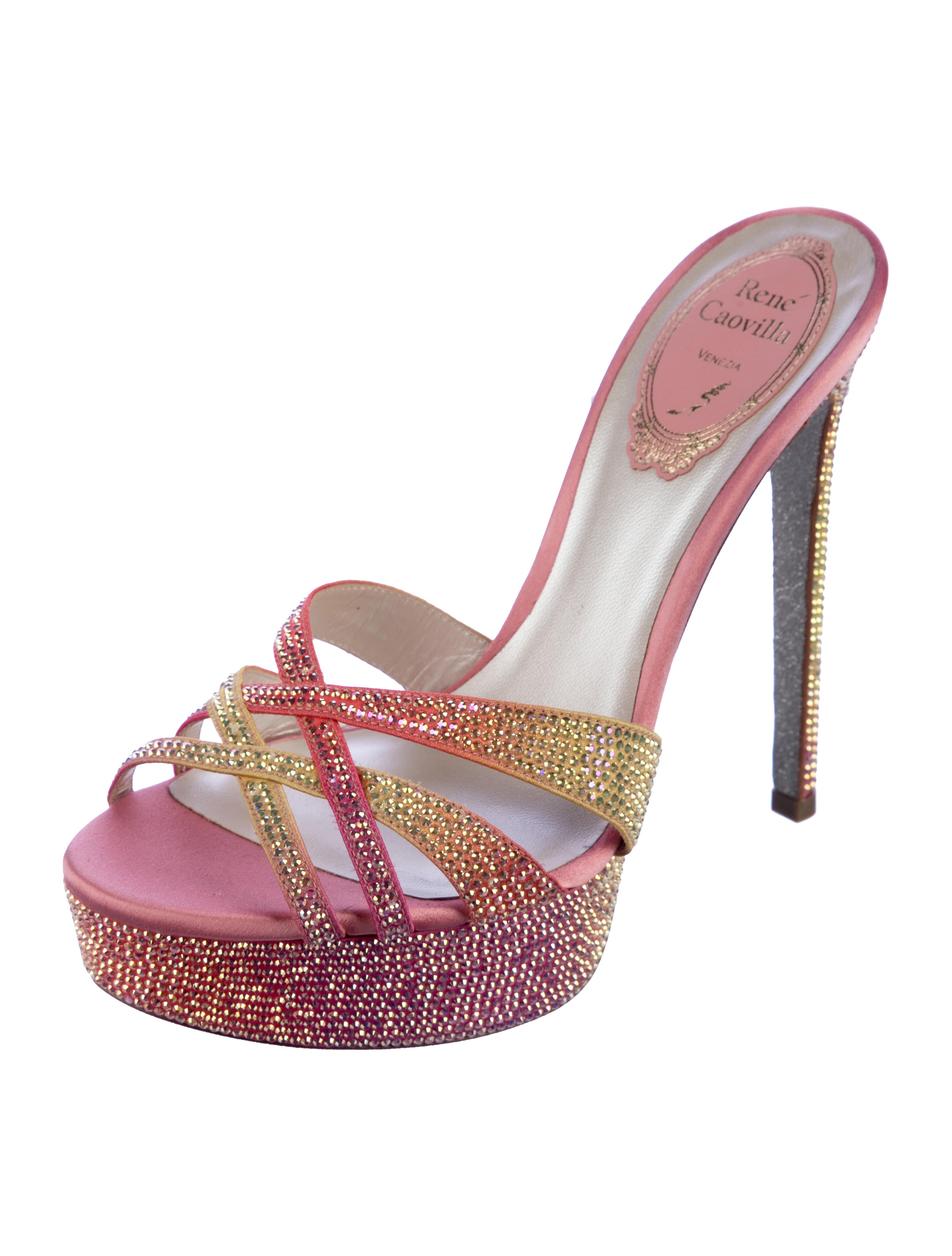 René Caovilla Crystal Colorblock Pattern Slides - Pink Sandals