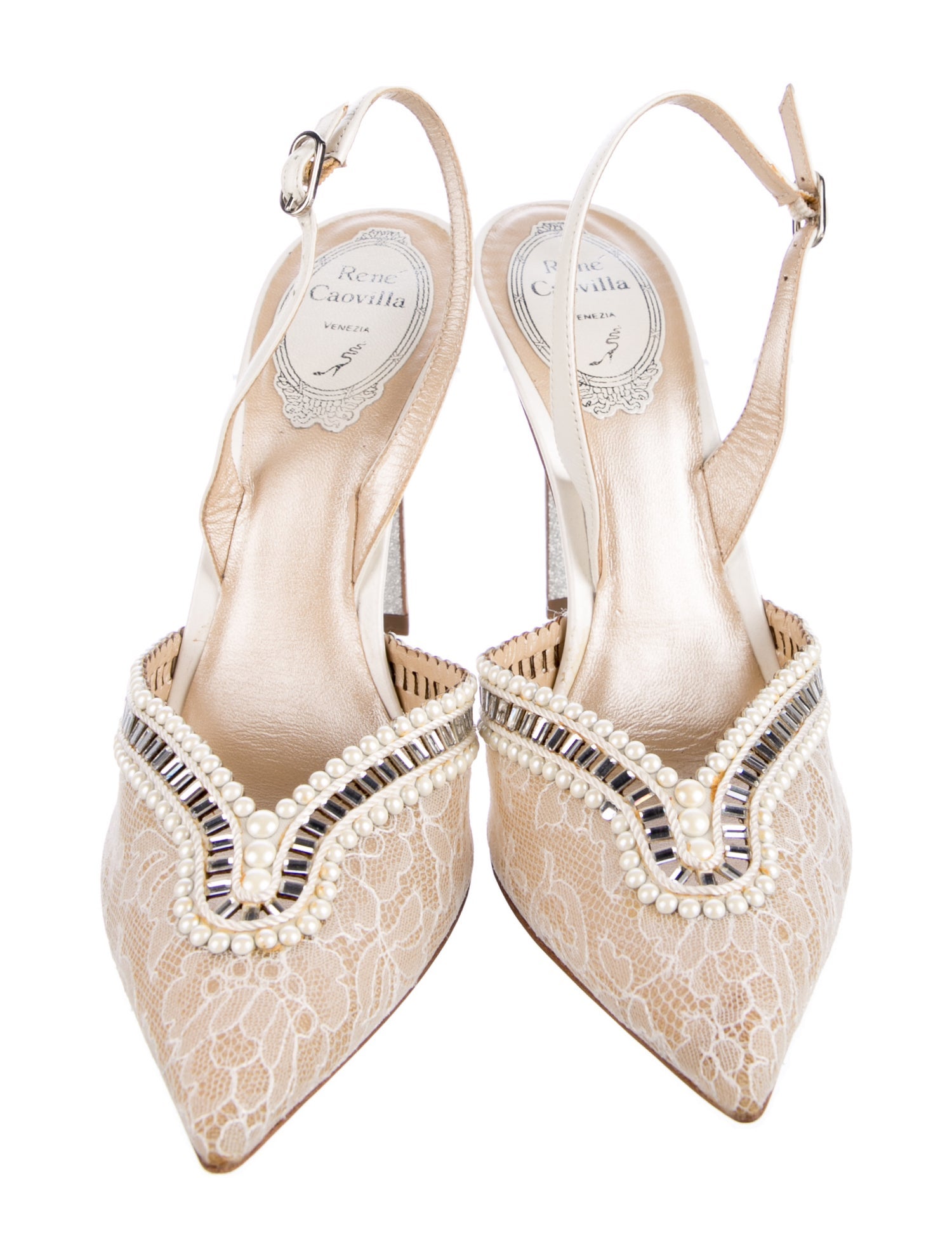 Rene Caovilla Veneziana White Lace Slingback Pumps Size 36