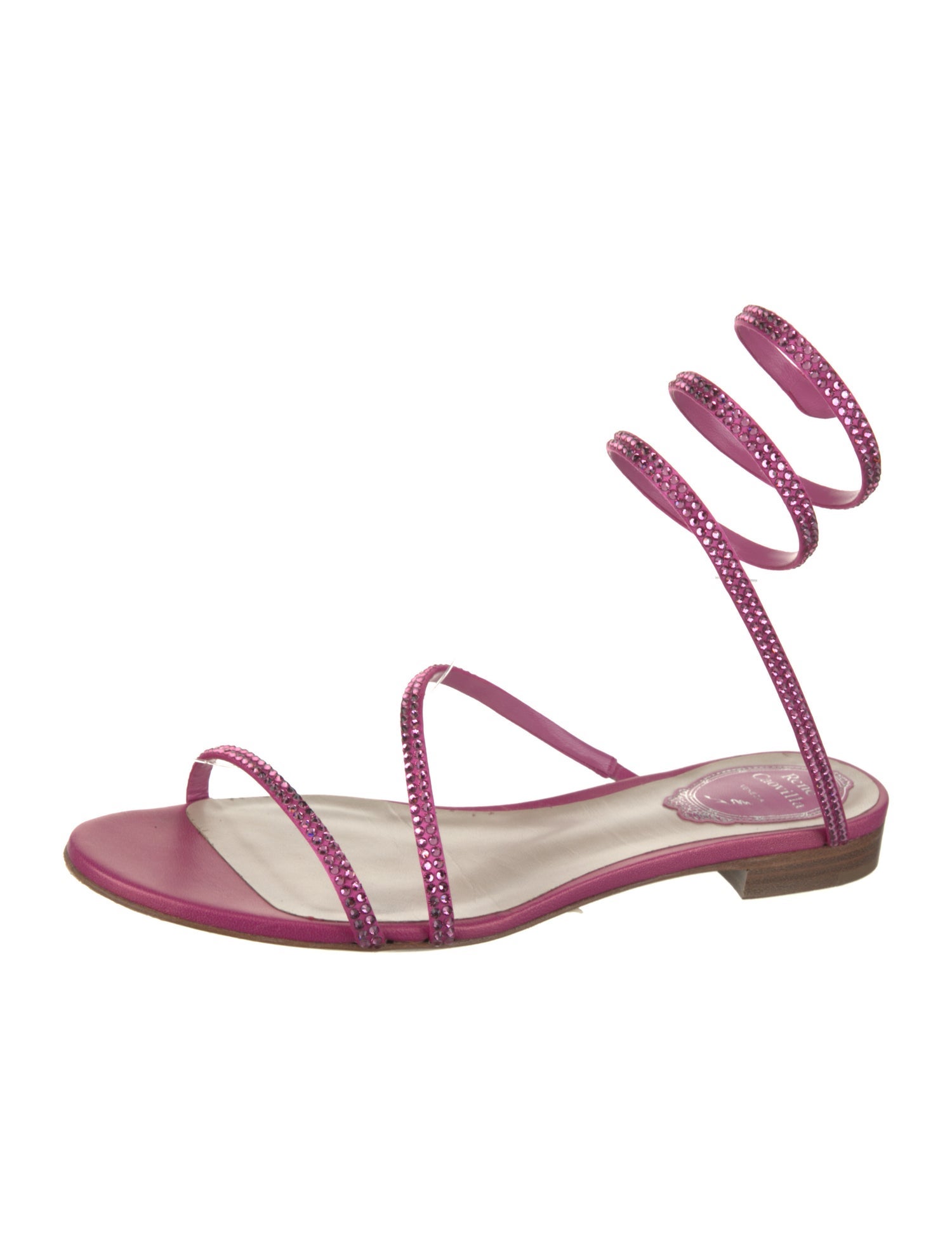 René Caovilla Leather Crystal Embellishments Sandals