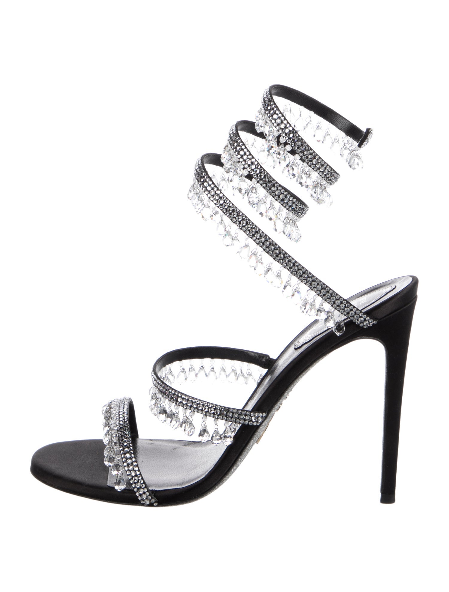 René Caovilla Satin Crystal Embellishments Sandals