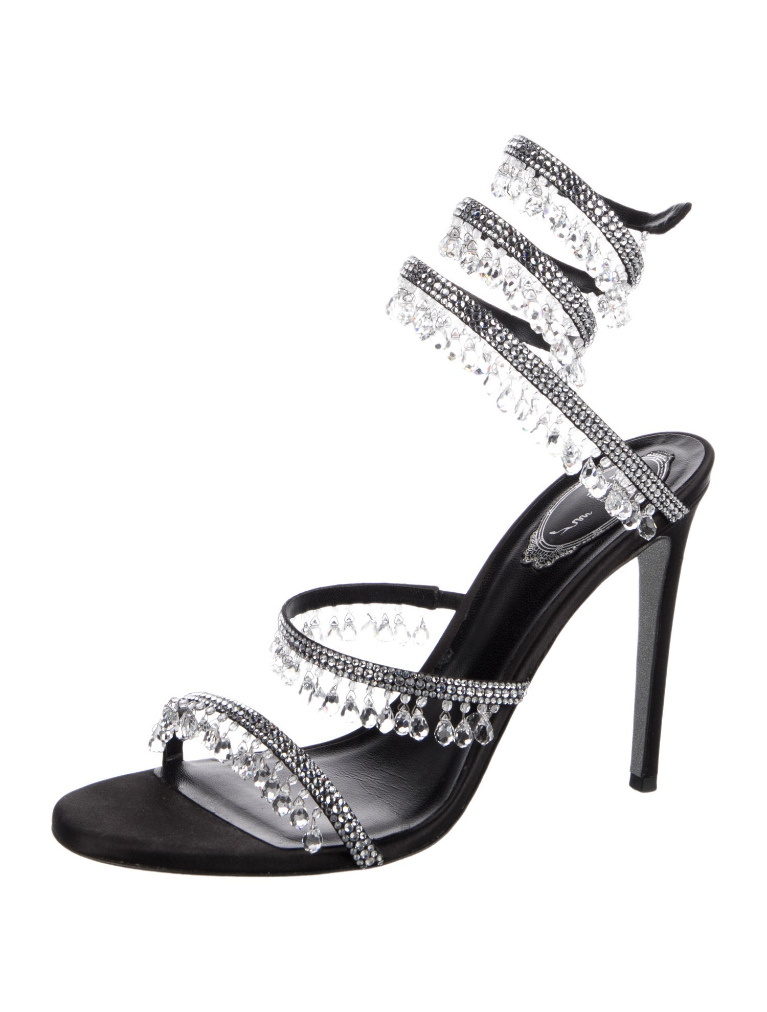 René Caovilla Satin Crystal Embellishments Sandals